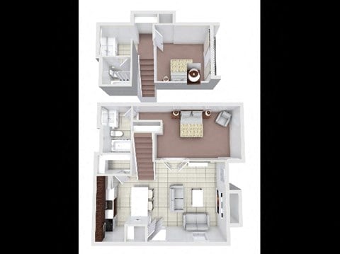 Floor plan for 2 beds, 2 baths, 750 sqft